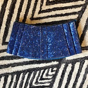 Ted Baker Blue Glitter Velvet Bow Clutch Bag